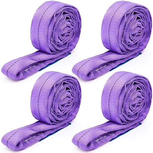 Fabbay 4 Pcs 5.9 Feet Heavy Duty Polyester Endless Loop Round Lift Slings Lifting Straps for Hoist Towing Moving Furniture Rigging Equipment, 2600 LB Vertical 2100 LB Choker 5200 LBs Basket(Purple)