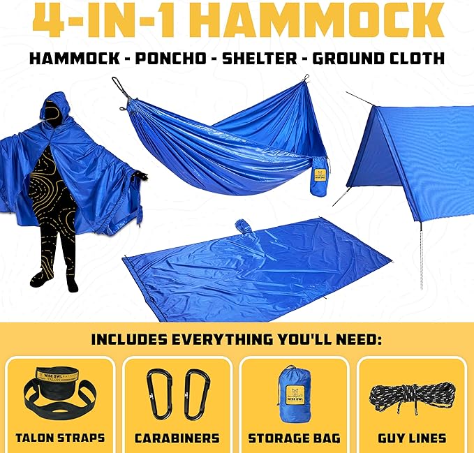 Wise Owl Outfitters Camping Hammock – up to 500lbs Portable Hammock with Tree Straps - Travel, Backpacking, Hiking, Outdoors Camping Gear - Single or Double