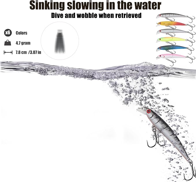 EXAURAFELIS Hard Jerkbait Kit Fishing Lures Set Including Minnow Popper Crank Baits with Hooks for Saltwater Freshwater Trout Bass Salmon Fishing Shallow Deep Diving Flat Side Crankbaits