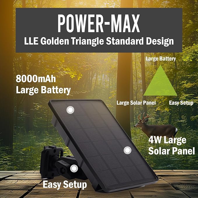 5V/12V Trail Camera Solar Panel - 4W Solar Panel Battery w/ 8000mAh Li-ion Battery, IP66 Waterproof Rated, Solar Battery Charger Kit for Game & Security Cameras (Included Mount & Strap*1)