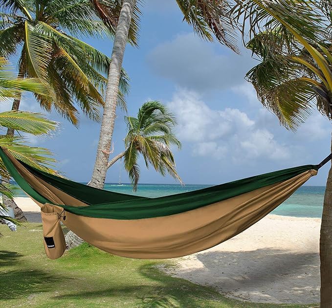 Gold Armour Camping Hammock - Portable Hammock Single Hammock Camping Accessories Gear for Outdoor Indoor Adult Kids, USA Based Brand (Khaki & Green)
