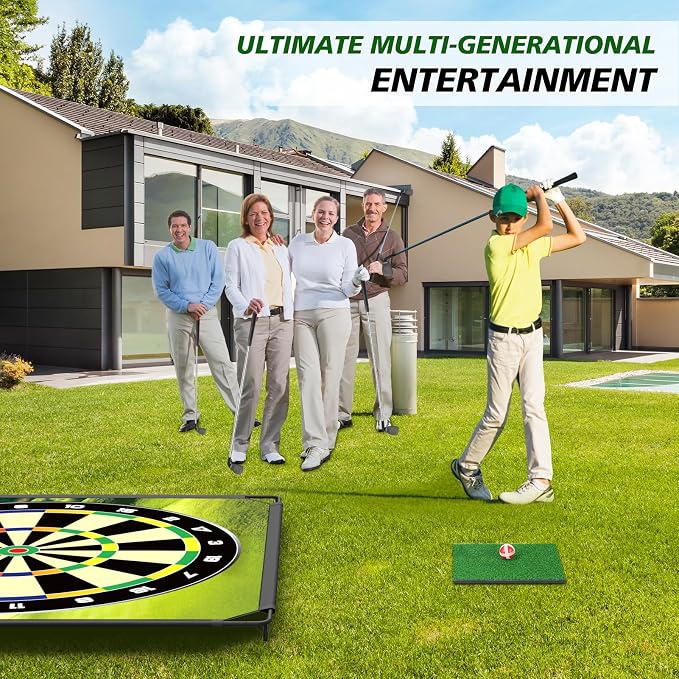 BaiYuan Portable Golf Chipping Game Set for Dads & Junior Golfers, Indoor, Outdoor Backyard & Lawn Fun with 24 Sticky Balls, Putting Mat, 2 Putter & Carry Bag - Family Golf Gifts