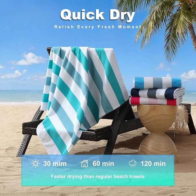 Jessy Home 4 Pack Striped Oversized Beach Towel Set, 40x70 Inch Microfiber Sandproof Quick Dry Super Soft Swim Towels, Absorbent Stylish Pool Towels, Swim Cover Up for Beach Vacation Travel