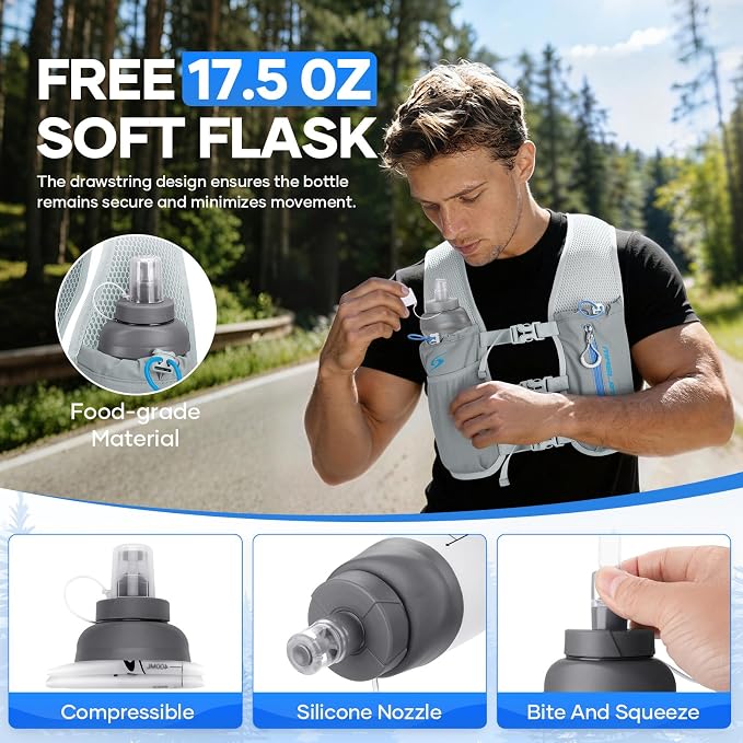 Maelstrom Running Vest,500ml Soft Flask Hydration Pack for Trail Marathon | BPA-Free Flask, Breathable Mesh, Bounce-Free Fit, Adjustable Compression, Reflective, Multi-Pockets, For Cycling, Hiking
