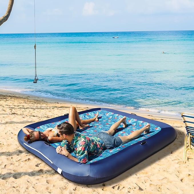 FindUWill Oversized Pool Float Lounge, 72" X 37" Extra Large Fabric-Covered Pool Floats for Adults, Inflatable Contour Lounger with Headrest Ultra-Comfort Cooling Pool Raft (XL, Monstera)