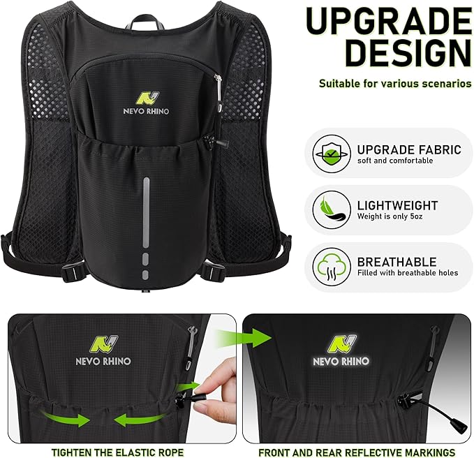 N NEVO RHINO Running Vest, Hydration Vest Pack, Lightweight Hydration Backpack with 1.5L Water Bladder for Hiking, Trail,Cycling,Bike,Marathons for Women Men