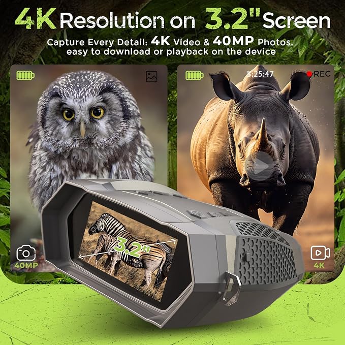 Night Vision Goggles, Night Vision Binoculars for Adults, 5000mAh Rechargeable Infrared Binoculars with 3.2'' Large Screen, 8X Digital Zoom External Flashlight for Camping