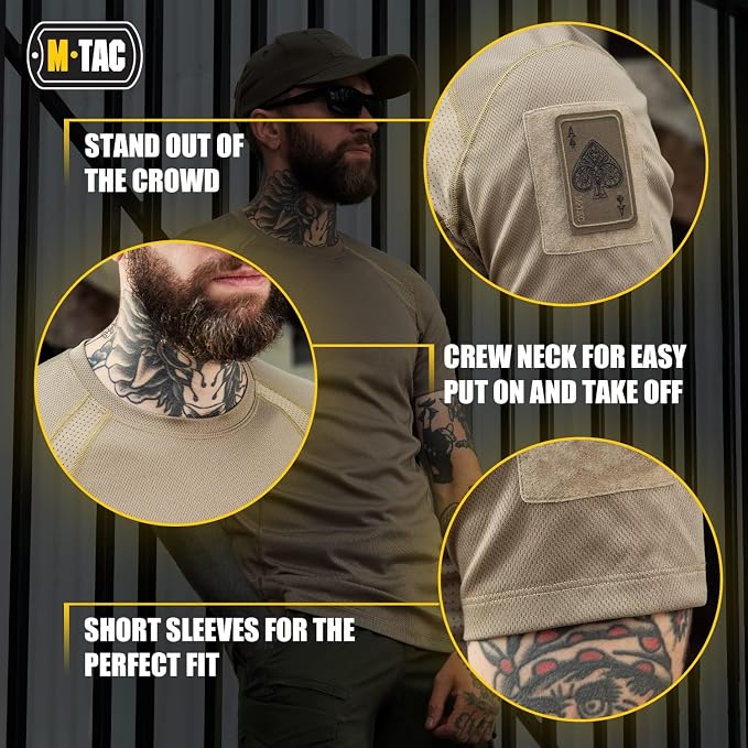 M-Tac Athletic Tactical T-Shirt Gen.2 - Breathable Polyester Military T-Shirt with Patch Panels on Short Sleeves for Men