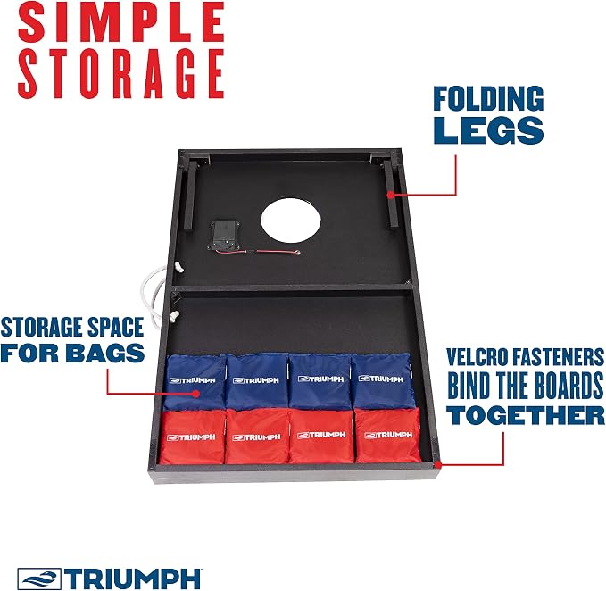 Triumph Sports 2x3 Premium Cornhole Sets - LED Options Available - 8 Bean Bag Toss Bags and Cornhole Boards Included