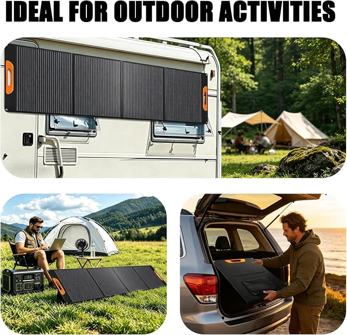200W Portable Solar Panel, Monocrystalline ETFE Solar Charger with 23.5% High Conversion Efficiency, Foldable Solar Panel with MC4 Output for Portable Power Station, Camping, RV, Outdoor Emergency
