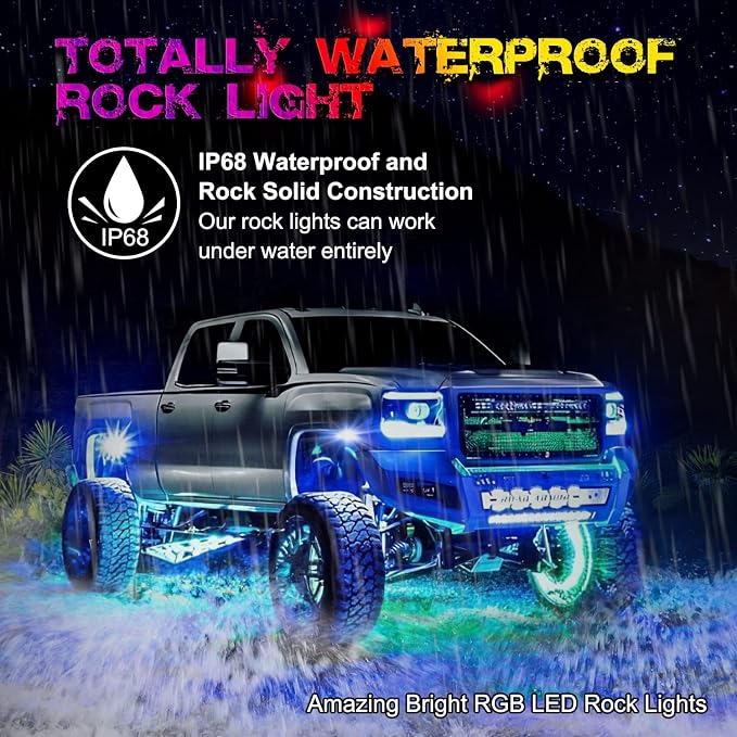 OFFROADTOWN 12 pods LED Rock Lights RGB Multicolor Neon Trail Rig Lights Underglow Wheel Well Light with Bluetooth App Control for Truck Pickup Tundra Dodge GMC UTV ATV