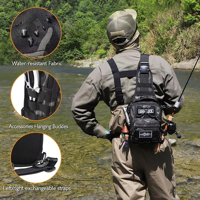 Dovesun Small Fishing Backpack, Waterproof Fly Fishing Sling Pack Tackle Bag with Tackle Boxes