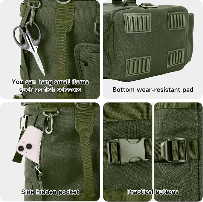 KOMCLUB Dark Green Fishing Sling Tackle Storage Backpack, Lightweight‌ | Water-Resistant Outdoor Gear Bag, Stores Fishing Equipment, Ideal for Short Trips