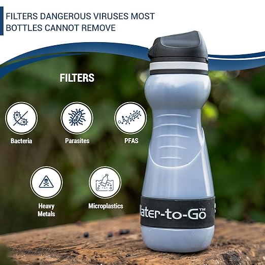 Water Filter Bottle for Hiking Bundle with 2 Extra Filters - 18.5oz/55cl Compact Outdoor Water Purifier for Backpacking - Eco-Friendly Bioplastic, Leakproof, Small Size
