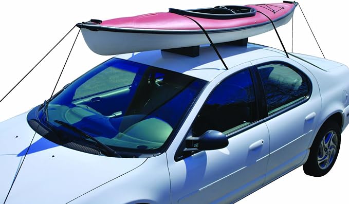 Attwood Universal Rack-Free Car-Top Kayak Carrier Kit, Foam Block Roof Transport System with Adjustable Straps & Bow/Stern Tie-Downs