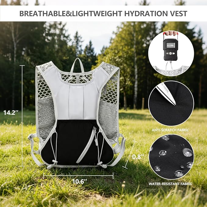 Running Vest for Women Men,Hydration Backpack with 2L Hydration Bladder,Lightweight Hydration Vest with Adjustable Straps&Pockets&Reflective Strip&Whistle,Water Backpack for Hiking Biking Marathon