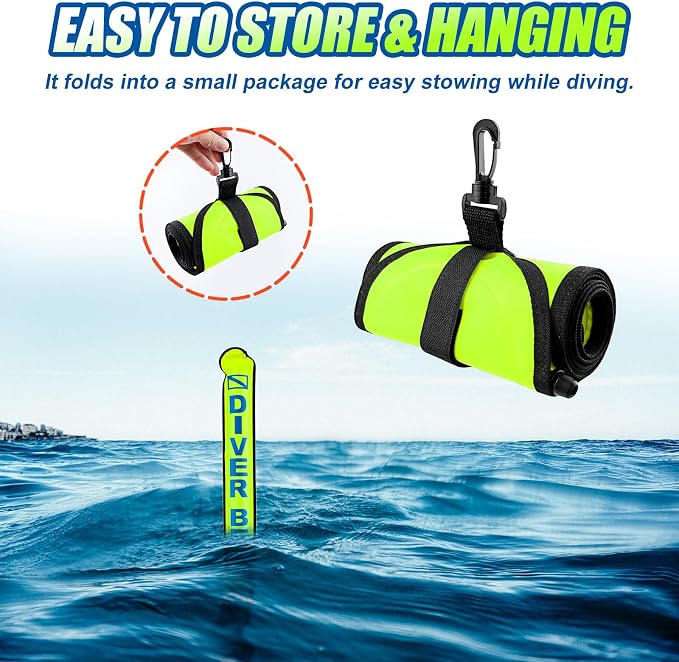 Surface Marker Buoy, Scuba Diving Surface Marker Signal Tube with Reflective Strip and Plastic Clip
