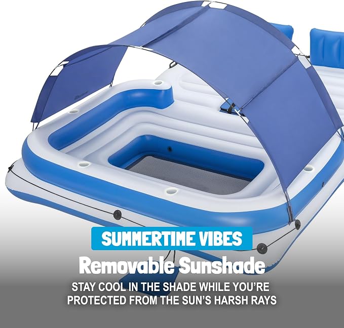 Bestway CoolerZ Tropical Breeze Party Island, Large 6 Person Adult Inflatable Lounger Lake Float