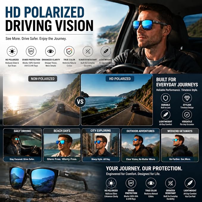ROCKNIGHT Polarized Driving Sunglasses with Spring Hinges