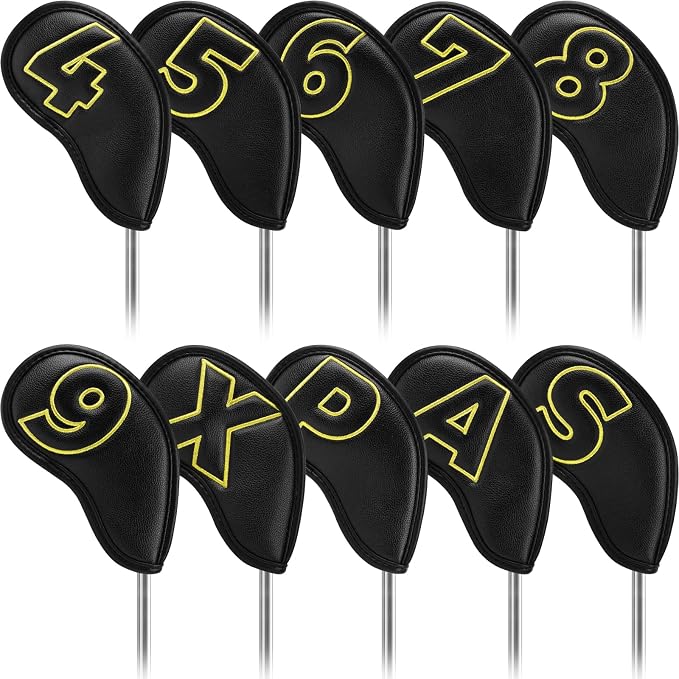 Craftsman Golf 10pcs Red No. on Both Sides Magnetic Closure Classic Black Leather Iron Headcover Covers Set Travel Cases Protector Available Custom with Name
