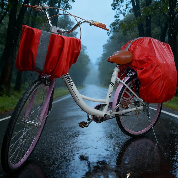 35L Bicycle Basket Cover with Reflective Strip Bicycle Rear Rack Rain Cover Red