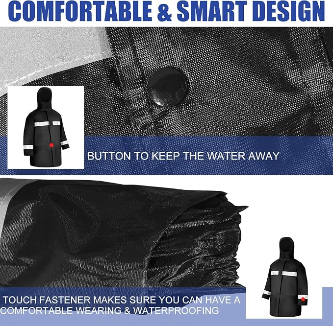 Halfchet 2 Pcs Reflective Rain Jacket for Men Waterproof High Visibility Rain Coat Black Safety Jacket with Reflective Strip