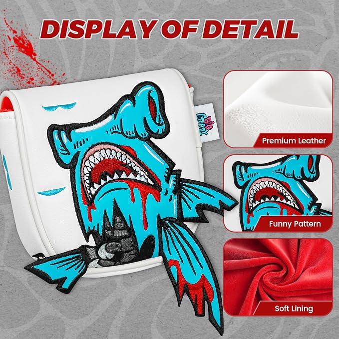 Big Crazy Golf Head Covers, Golf Club Covers Funny, Driver Headcovers, Golf Club Covers, Fairway Woods Head Covers, Hybrids Headcover, Putter Cover with Soft Lining for Golf Gift Hammerhead Sharks