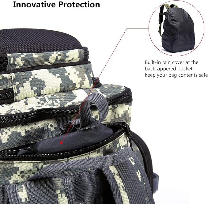BASSDASH Fishing Tackle Backpack Water Resistant Tactical Bag Soft Tackle Box with Rod Holder and Protective Rain Cover
