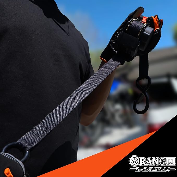ORANGEE® 4 Pack Heavy Duty Auto Retractable Ratchet Strap 1IN x 10FT Perfect for Securing Cargo, Motorcycle & Boats Min. Breaking Strength 2,000LBS Per Strap - Black
