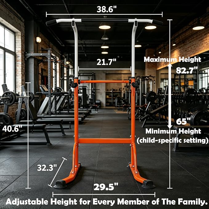 Power Tower Pull Up Bar and Dip Station, 11-Height Adjustable Pull Up Bar Station for Home Gym, Multi-Function Strength Training Fitness Equipment for Pull Ups, Dips, Push Ups & Knee Raises