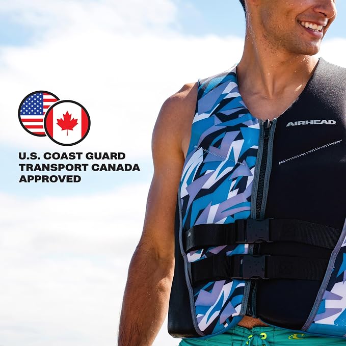 Airhead CAMO Cool Kwik-Dry Neolite Flex Life Jacket for Adults - USCG Approved Life Vest for Women & Men, Lightweight Flexible Watersports Vest for Boating, Wakeboarding, Kayaking & Jet Skiing