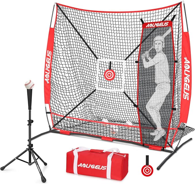 6'X6' Baseball Softball Practice Net,Pitching Net,Batting Net,with Batting Tee,Dummy Batter,Bonus Strike Zone Target and Bow Frame,for Hitting,Pitching,Catching