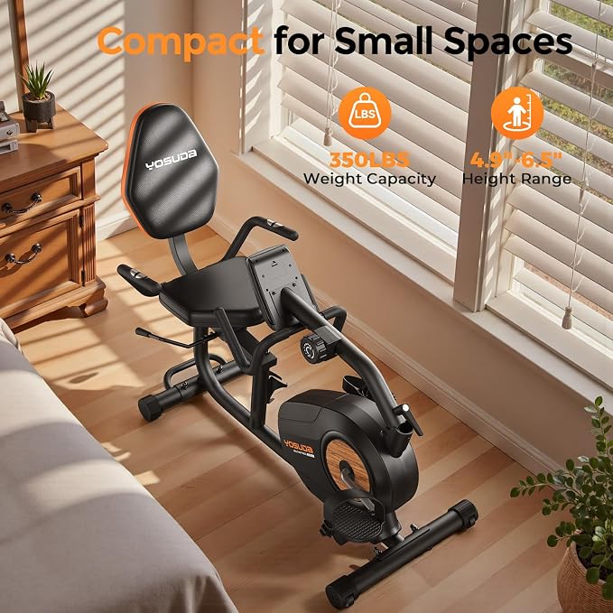 YOSUDA Recumbent Exercise Bike for Home，Magnetic Staionary Bike for Seniors/Adults with Adjustable Seat, 350LB Capacity, 16-level Resistance, LCD Monitor & Pulse Sensors