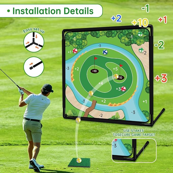 Dual-Sided Golf Chipping Game Set with Club - Sticky Golf Games Pro Battle Mat,Portable Practice Game,Golf Gifts for Dads and Junior Golfers - Indoor and Outdoor (1Pack)