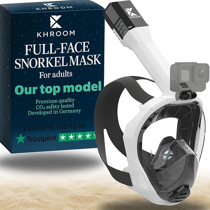 Khroom Full Face Snorkel Mask Adults | CO2-Safe Snorkeling Mask for Adults | 3X Larger Air Intake for Easy Breathing | Anti-Fog 180° View | Adult Snorkel Mask for Men & Women