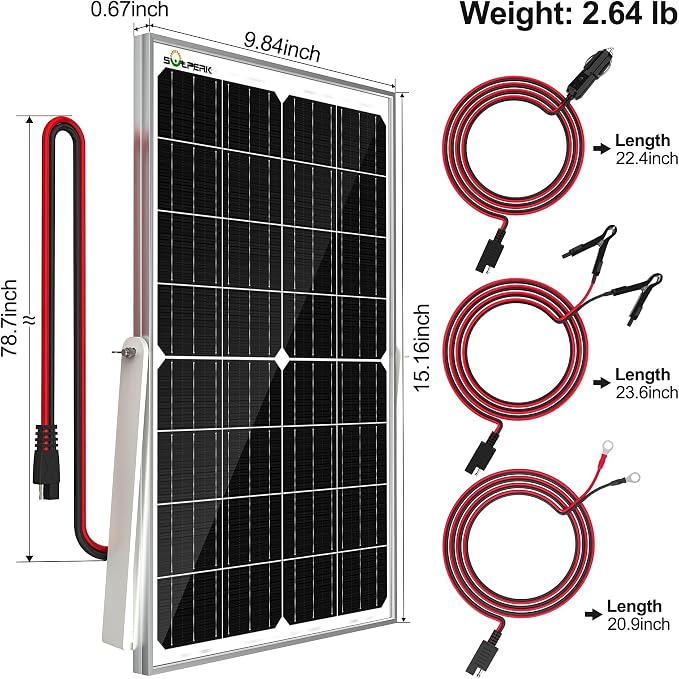 SOLPERK 15W Solar Battery Charger 12V Waterproof Solar Panel Charger + Upgrade 8A Charge Controller+ Adjustable Mount Bracket for Car, Motorcycle, Boat, Marine, RV,Trailer, Tractor,Truck, etc.