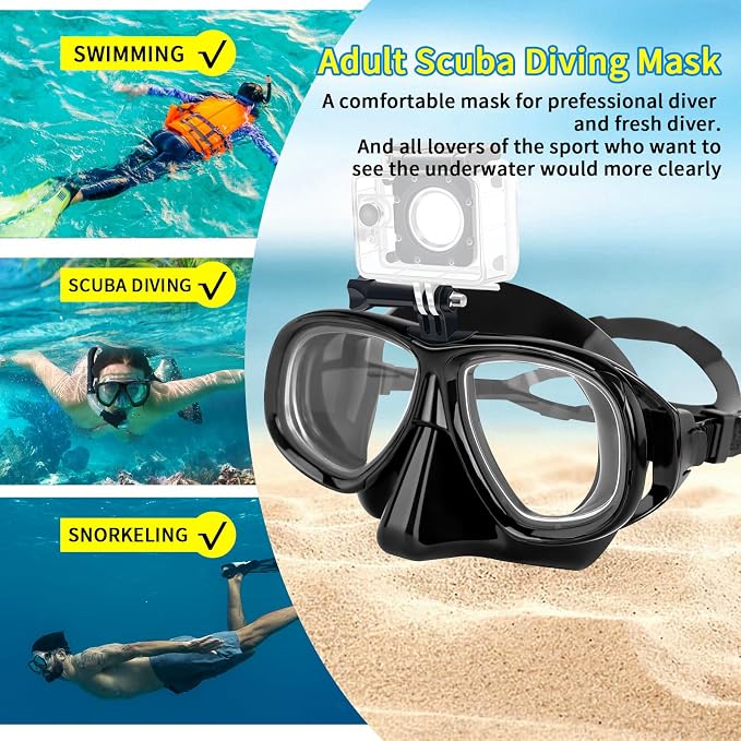 Nearsighted Snorkeling Gear for Adults Youth, Professional Shortsighted Full Dry Top Silicone Snorkel Set, Anti-Fog Diving Mask with Detachable Camera Mount for Scuba Diving, Spearfishing, Freediving