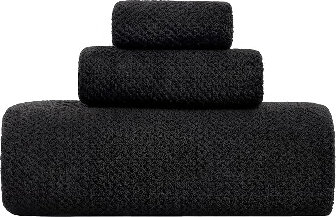 Extra Large Bath Sheet Set 3-Piece, 1 Bath Towel 40x80 Inches, 1 Hand Towel, 1 Washcloth, Soft Absorbent Quick Dry Microfiber Towel for Bathroom Beach Pool Gym Spa, Black