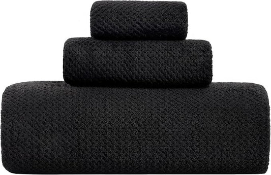 Extra Large Bath Sheet Set 3-Piece, 1 Bath Towel 40x80 Inches, 1 Hand Towel, 1 Washcloth, Soft Absorbent Quick Dry Microfiber Towel for Bathroom Beach Pool Gym Spa, Black