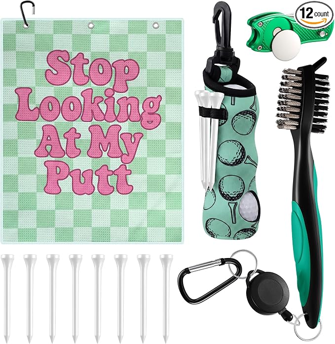 Liliful 12 Pcs Golf Accessories Kit, Include Golf Ball Bag with Hook Towel Tees Magnetic Ball Marker Divot Tool Cleaner Brush for Women Man Gifts