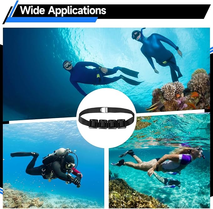 Homaisson 4 PCS 2.2lb Dive Weights with Belt for Freediving, Scuba Weights Diving Weight Belt, Coated Lead Diving Weights, 32-52 inch Adjustable Nylon Belt, Quick Release Buckle