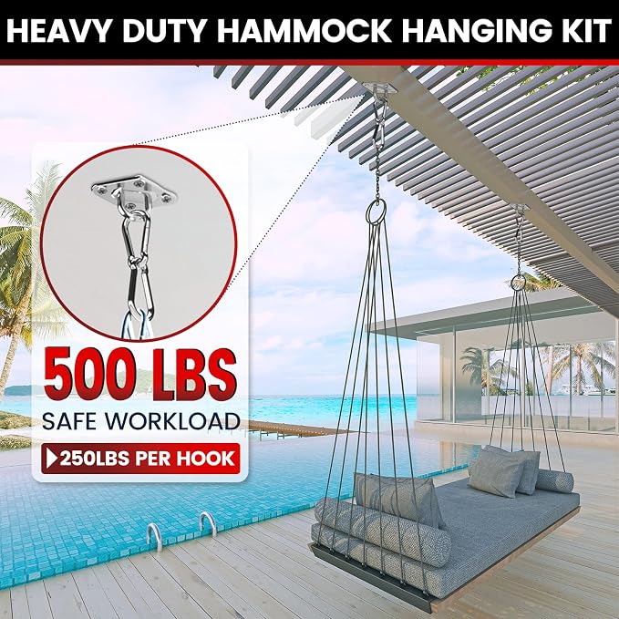 sprookber 304 Stainless Steel Pad Eye Snap Hooks, M5 Heavy Duty Ceiling Hooks, 500 lb Capacity Hammock Swing Hanging kit, Plant Hangers, Marine Hardware Staple Hook Loop with Screws, Set of 8