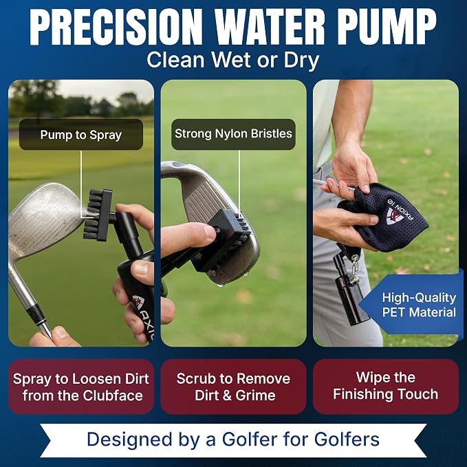 Magnetic Golf Club Brush with Water & Towel – Premium Leak-Proof Golf Brush and Groove Cleaner, Nylon Bristle, Strong Magnetic Clip – Golf Club Cleaner for Irons, Wedges, Balls and Shoes
