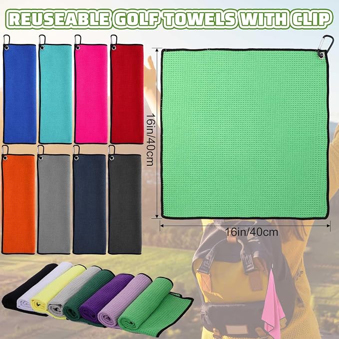 Batiyeer Golf Towels Bulk for Bags, 16"x16" Microfiber Waffle Pattern Golf Towel with Clip for Tournament, Club, Fitness
