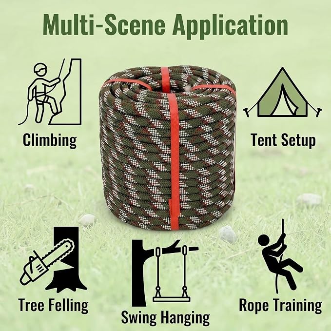 1/2 in x 100Ft Static Polyester Arborist Rope, ASTM F2116 Certified 9000Lbs MBS 48 Strands Bull Rope for Climbing Tree Swing Pulling Sailing