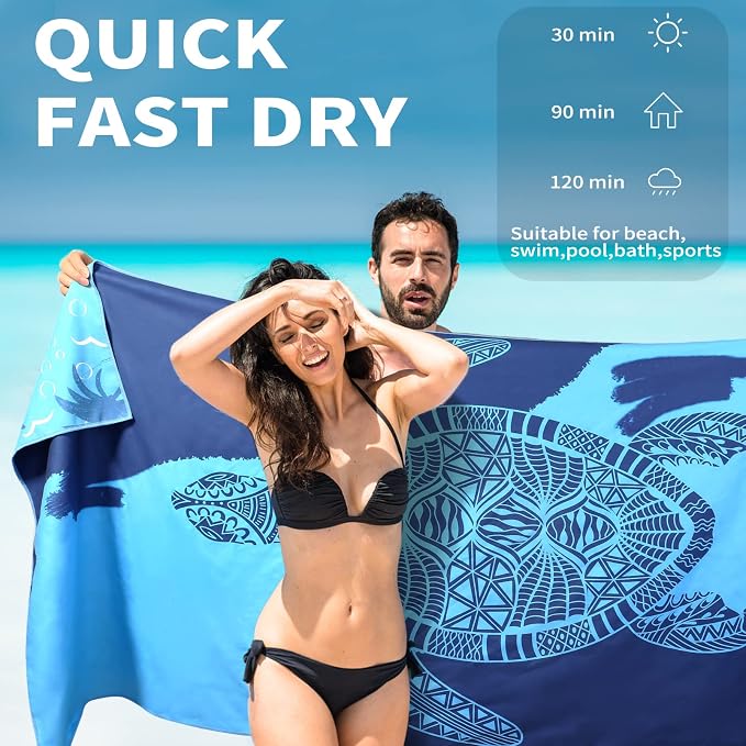 6 Pack Lightweight Thin Beach Towel Oversized 71"x32" Big Extra Large Microfiber Sand Free Towels for Adult Quick Dry Travel Camping Beach Accessories Gift Sea Turtle Mandala Tie Dye Stripe Laguna