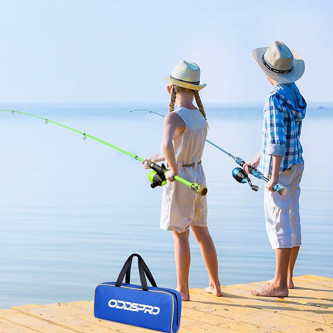 ODDSPRO Kids Fishing Pole - Portable Telescopic Kids Fishing Rod and Reel Combo Kit - with Spincast Fishing Reel Tackle Box for Girls, Youth