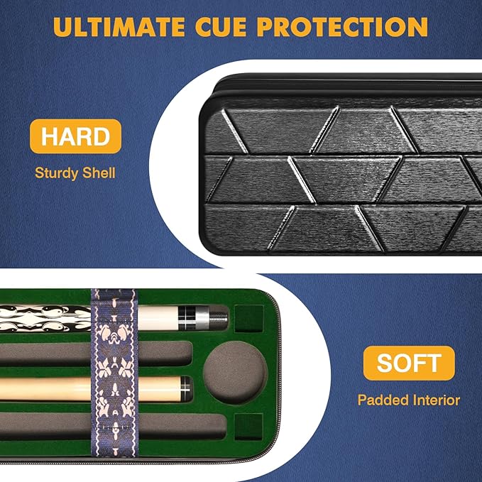 PEKREWS 2x2 Soft Cue Bag Teal & 4x4 Hard Pool Cue Case Black Set