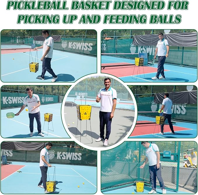 Pickleball Hopper Collector with Wheels, 40 Pickleball Balls Capacity, Lightweight Pickleball Picker Upper, Pickleball Picking Ball Picking Tool.
