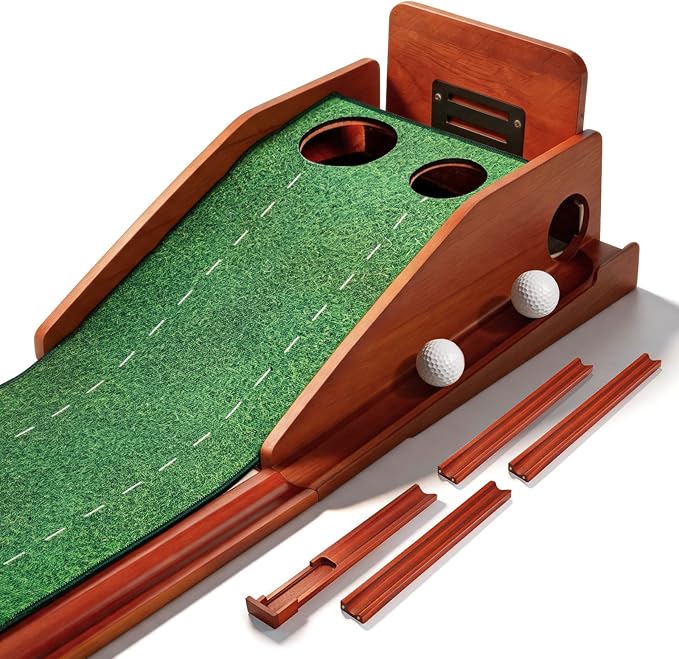 Golf Putting Green Indoor - Practice Uphill Putts, 3-Level Adjustable Incline, Auto Ball Return and Foldable Solid Wood Base, Golf Training Aid for Home, Office, Backyard - Golf Putting Mat